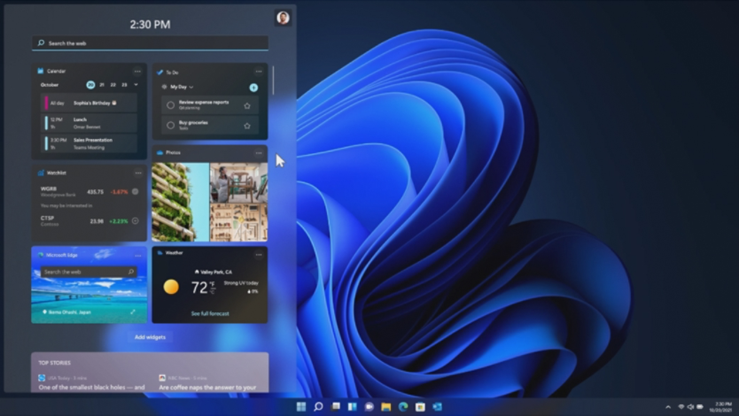 Animation of Windows 11 widgets