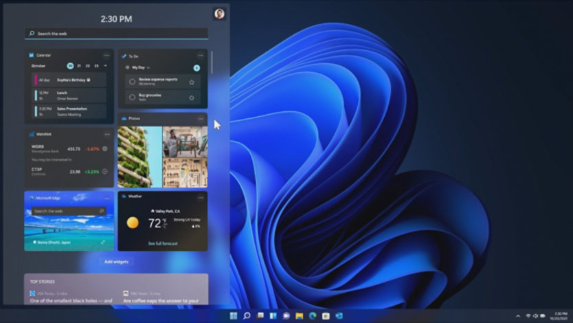 Widget screen on top of Windows 11 bloom