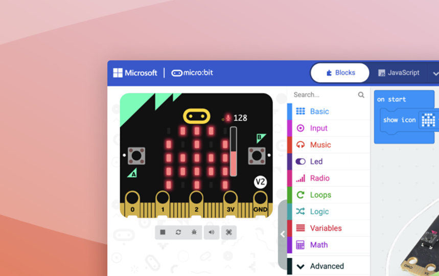 Image of the Micro bit editor along with images of projects using the hardware