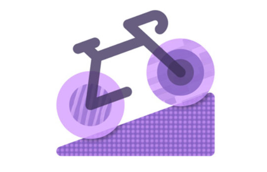 Illustrated purple bicycle on an incline