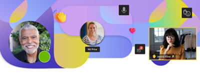 En kollage med reaktioner og smilende ansigter i Teams.