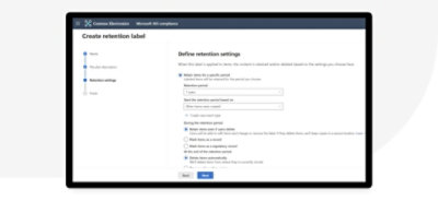 Écran de création d’étiquettes de rétention dans le portail de conformité Microsoft Purview.