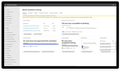 Bảng thông tin tổng quan về đào tạo mô phỏng vụ tấn công trong Microsoft 365 Defender.