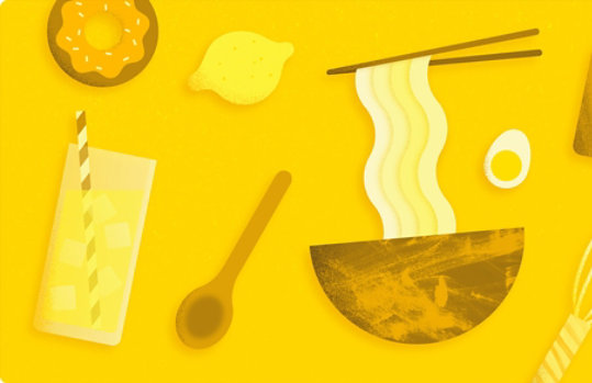 Illustration of kitchen utensils with a yellow background