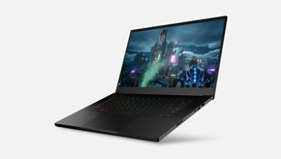 Razer Blade 15 with vibrant game graphics onscreen.