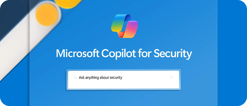 Illustration af Microsoft Copilot til Security-grænsefladen med søgelinje, hvor du bliver bedt om at spørge om noget om sikkerhed.