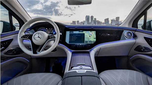 A Mercedes Benz 2020-as e-osztály belső tere.