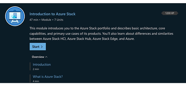 Et skjermbilde av introduksjonen til Azure Stack-skjermen.