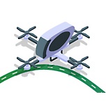 Eine Drohne mit Propellern und eine Straße