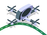 A drone with propellers and a road