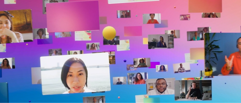 Een groep mensen wordt op een kleurrijke achtergrond weergegeven.