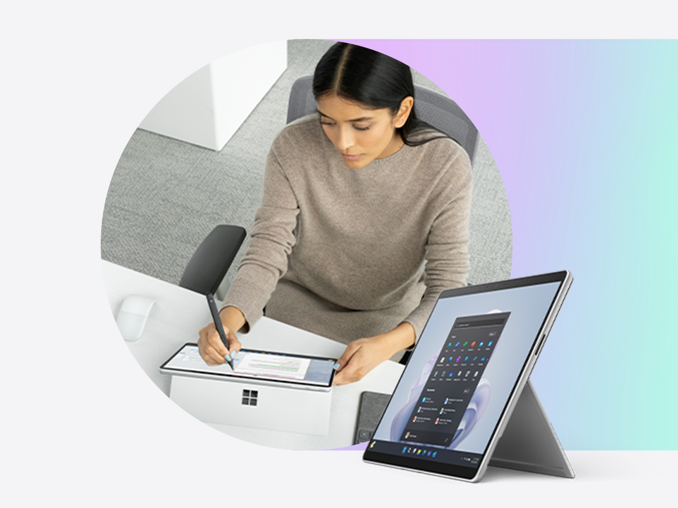 Woman working on Surface Pro 9 for Business