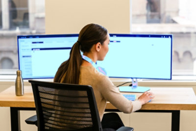 A woman working on computer