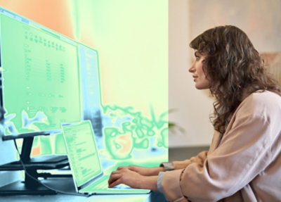 Woman working on desktop computer