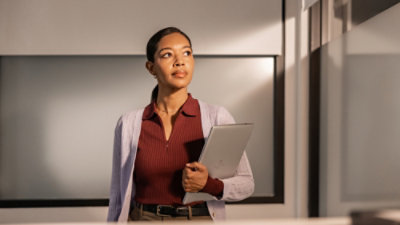 Woman using holding laptop 