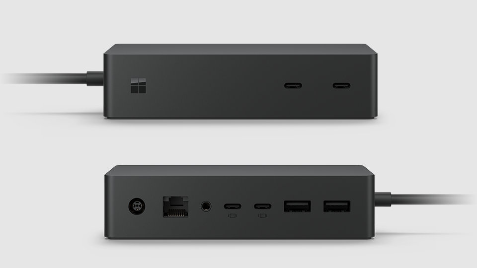 Front and back of Surface Dock 2, showing various ports.