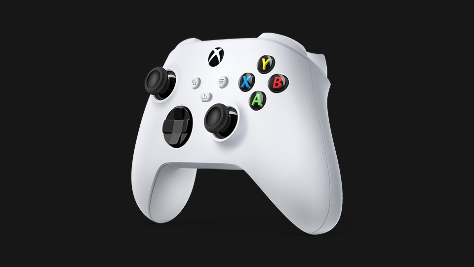 An angled right view of the Xbox Wireless Controller in white.