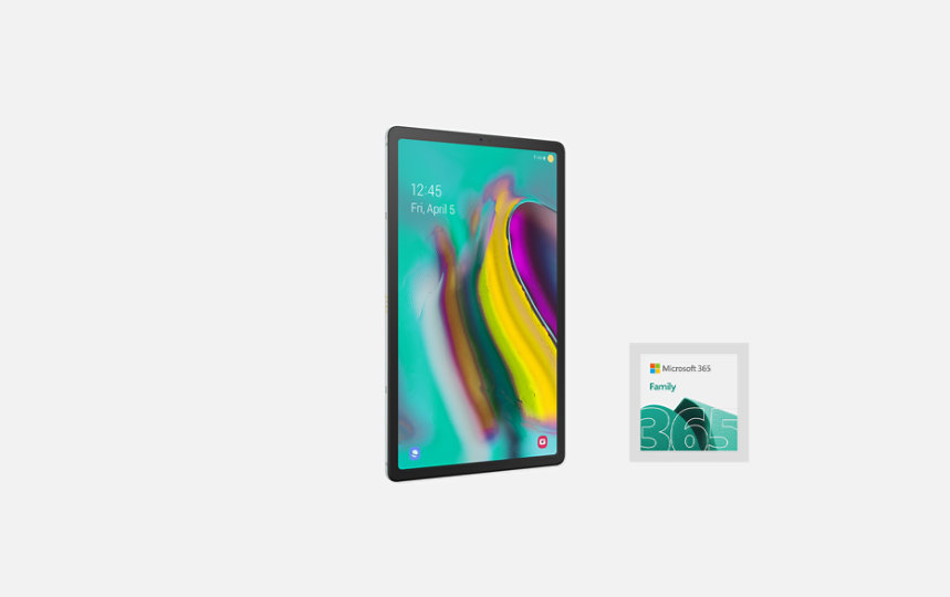 Front-angled view of Samsung Galaxy Tab S5e. 