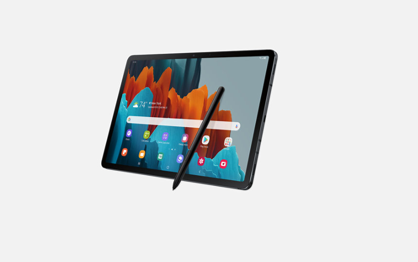 A Samsung Galaxy Tab S7 with an S Pen.