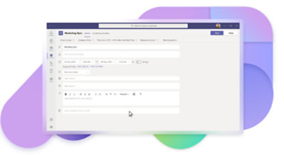 A new meeting invite being created in Teams showing the options to add channel, location, and agenda.