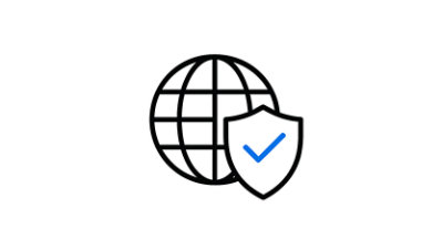 Globe with a shield and check mark icon.