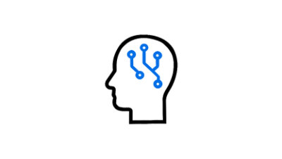 Human head with circuit lines icon.