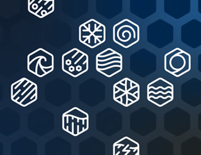 Blue hexagon pattern with O/O text.