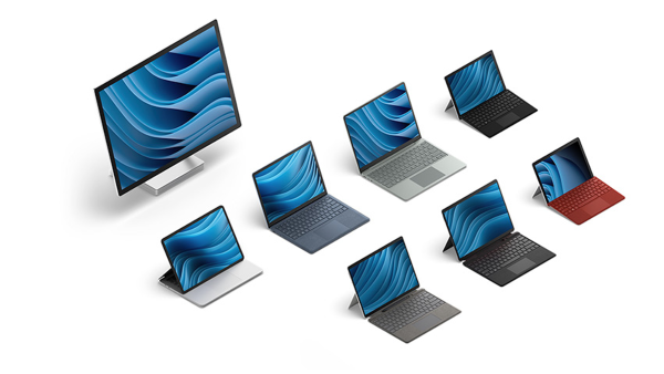 Several Surface devices shown against a white background.