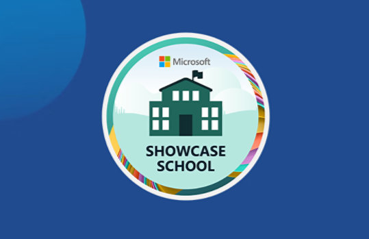 Showcase school badge with abstract background.