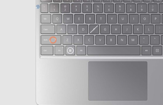 A top-down view of a Surface Laptop Go 2 for Business keyboard that has been customized with the Surface Adaptive Kit.