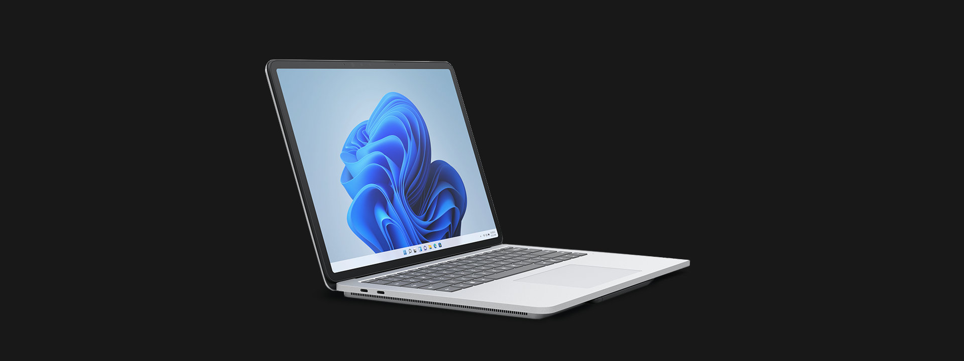 Surface Laptop Studio in laptop mode featuring Windows 11.