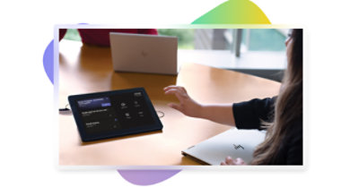 A display of a meeting device showing three meetings that are available to join, and the options of projecting, dialing out or starting a meeting now.