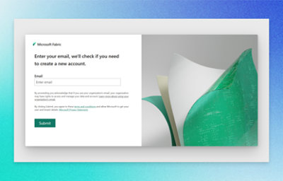 A landing page for a create account under Microsoft Fabric.