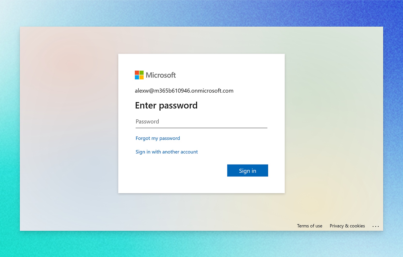 Recorte de pantalla de la pantalla de inicio de sesión de la cuenta Microsoft.
