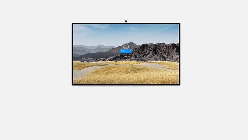 Un Surface HUB 2S 85'' en el soporte de pared.