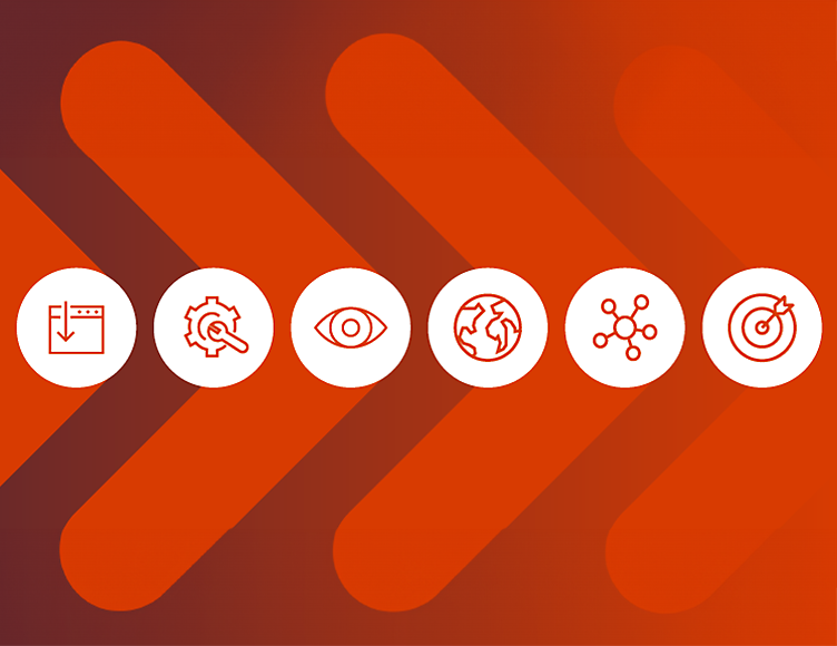 A set of icons on an orange background.