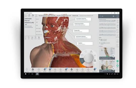 Surface Dial past functies in Complete Anatomy aan.