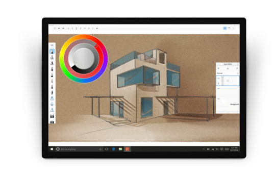 Surface Dial cambia la configuración en Autodesk Sketchbook.