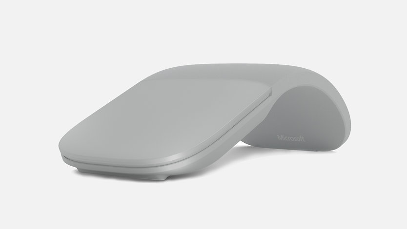 Angled front view of Surface Arc Mouse in light grey.