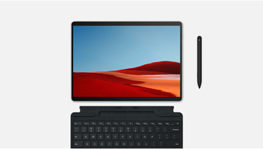 Surface Pro X top down with Type cover and pen