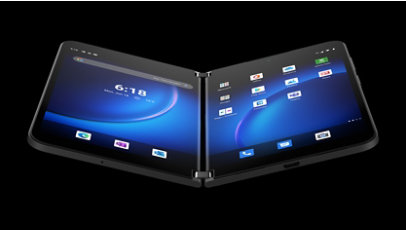 Image d’un Surface Duo 2 ouvert montrant deux écrans.
