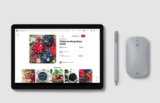 Surface Go 2 in tablet mode with Surface Pen and Mouse.