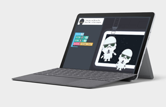 Surface Go 2 en mode ordinateur portable avec un couvercle de type.