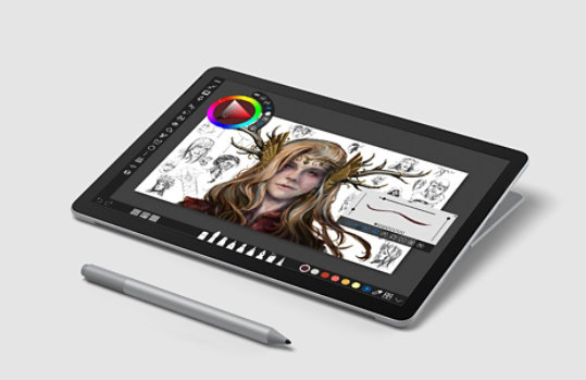 Surface Go 2 in studio mode with Surface Pen.