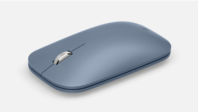 Mobile Mouse in Grau mit silbernem Mausrad: Ansicht von links.