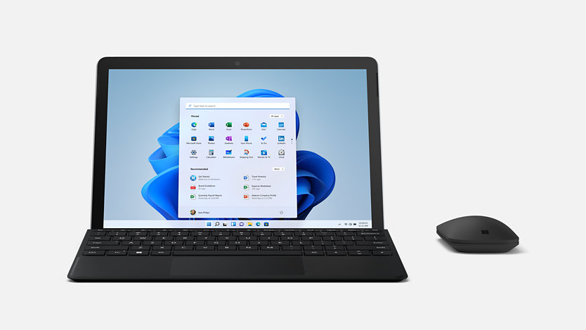 Surface Go 3 with Black Type Cover and Black Mobile Mouse