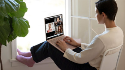A person uses the Surface Laptop 3 for video chatting.