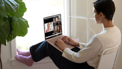 A person uses the Surface Laptop 3 for video chatting.