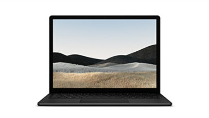 Vista frontale di un computer Surface Laptop 4 nel colore Nero satinato