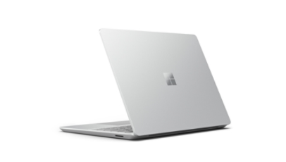 Surface Laptop Go 3 shown from a back angle with the keyboard partially visible. 